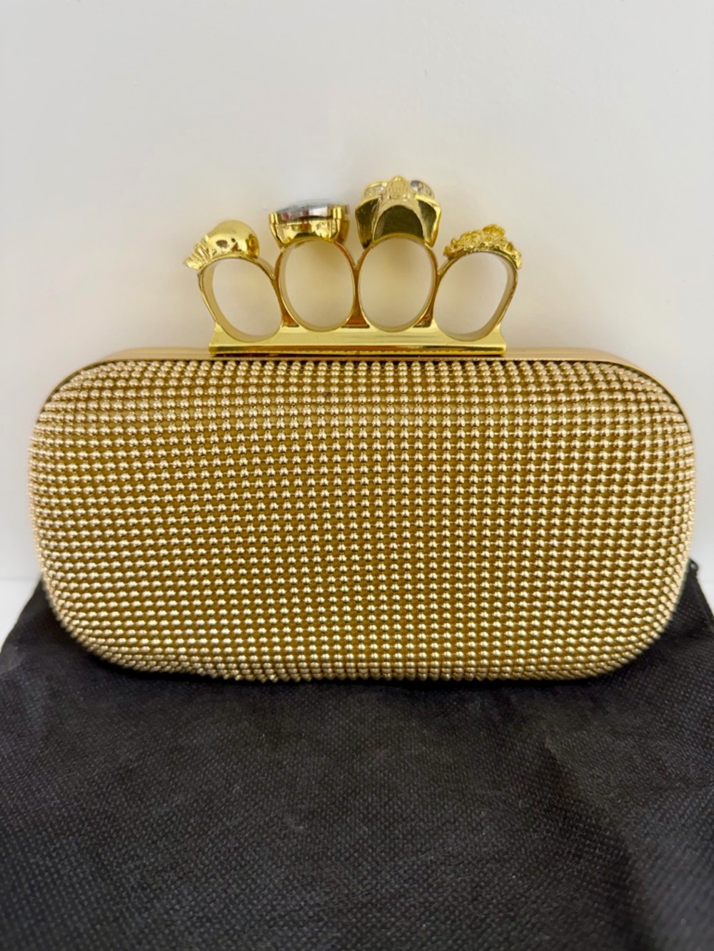 Gold Rhinestone Skull Knuckle Clutch Bag | Statement Evening Bag | NWOT - Picture 2 of 11
